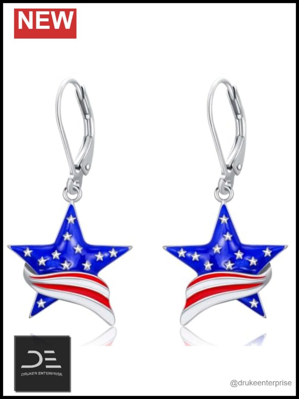 s925 Sterling Silver Dangle Drop Earrings Patriotic Independence Day Jewelry